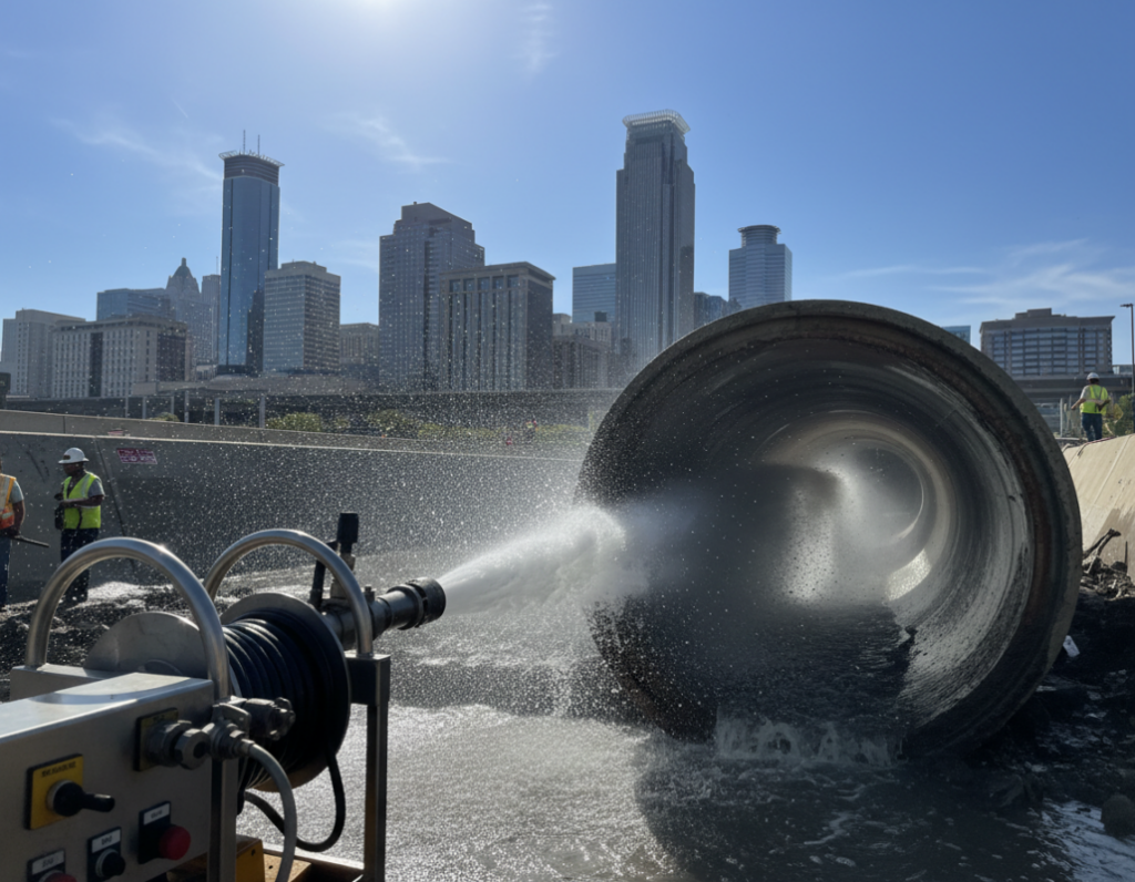 high-pressure water jetting for sewer line cleaning